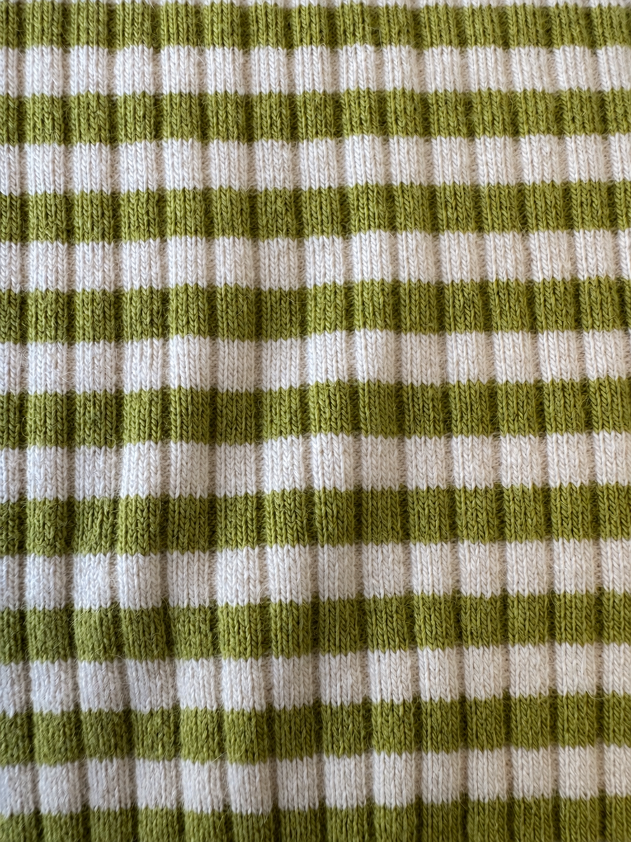 Green and cream striped Ravioli baby tee with matching Whippet leggings