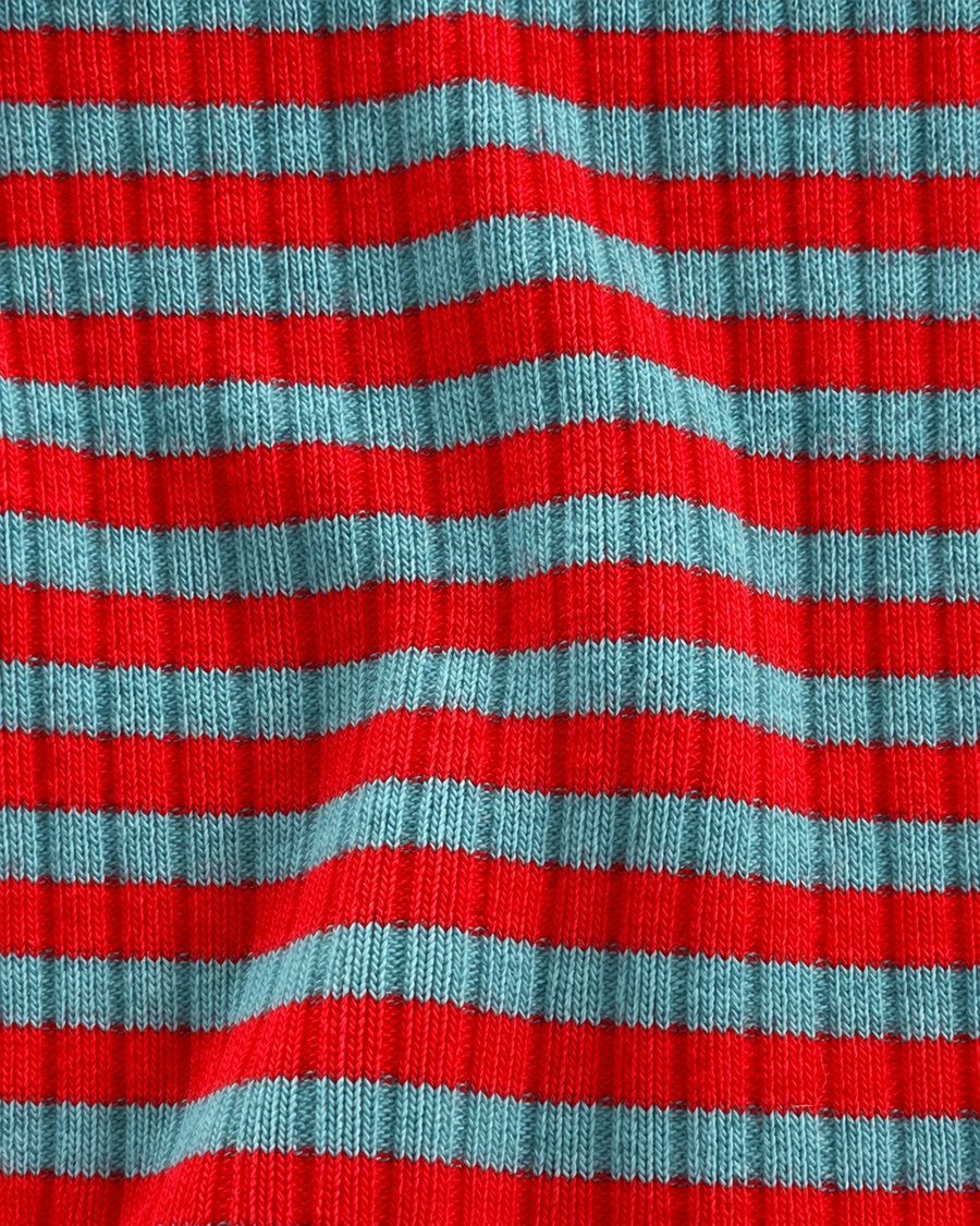 Red and aqua striped Ravioli baby tee with matching Pickle balloon pants