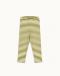 Green and cream striped Whippet baby leggings in Pima cotton and baby alpaca, elastic waistband, front view