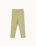 Green and cream striped Whippet baby leggings with elastic waistband, back view